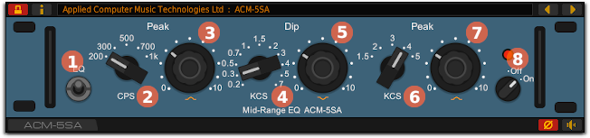 Front panel of the ACM-5SA mid-range EQ plug-in for Linux