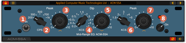 Front panel of the ACM-5SA mid-range EQ plug-in for Windows and Linux