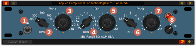 Front panel of the ACM-5SA mid-range EQ plug-in for Windows and Linux