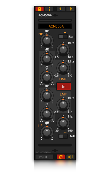 The ACM500A professional console channel EQ VST plug-in for Windows and Linux