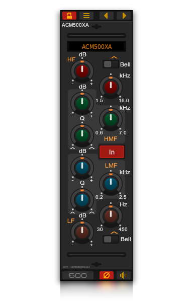 The ACM500XA professional console channel EQ VST plug-in for Windows and Linux